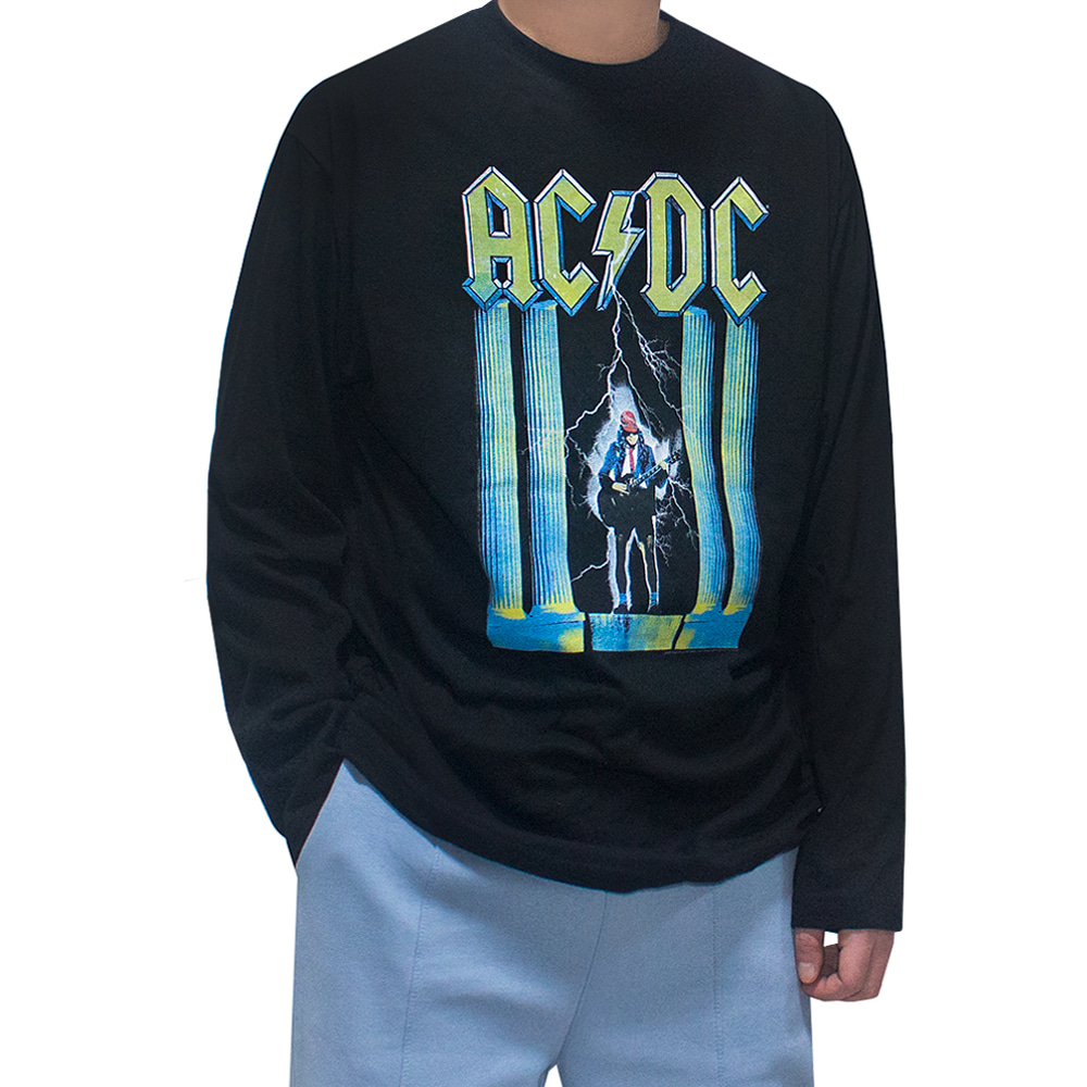 ACDC 프린팅 나염 블랙 오버핏 긴팔 티셔츠